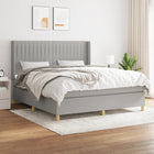 Boxspring Met Matras Stof Lichtgrijs 180 x 200 cm Verticale strepen