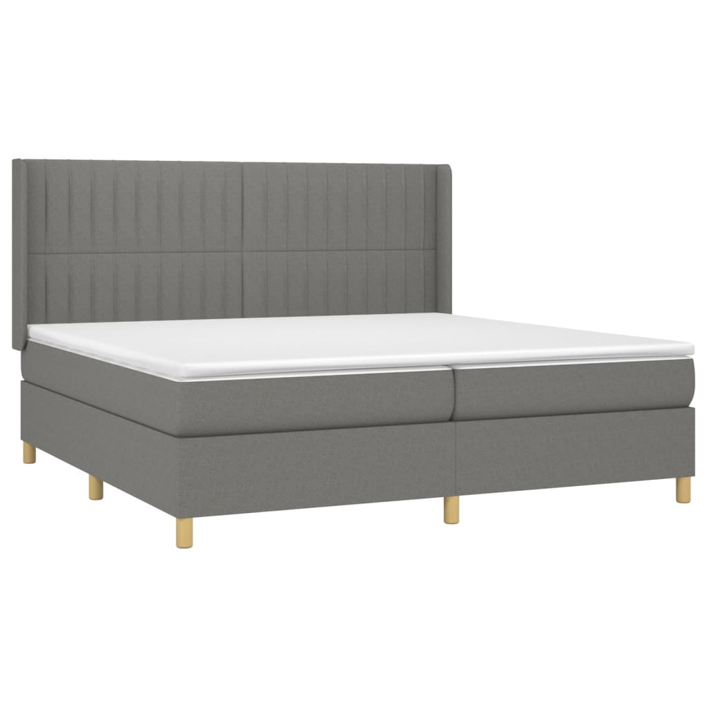Boxspring Met Matras Stof Donkergrijs 200 x 200 cm Verticale strepen