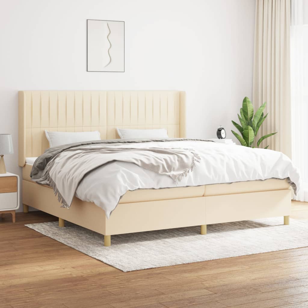 Boxspring Met Matras Stof Kleurig Crème 200 x 200 cm Verticale strepen