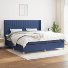 Boxspring Met Matras Stof Blauw 200 x 200 cm Verticale strepen