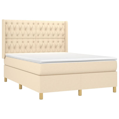 Boxspring met matras stof crèmekleurig 140x200 cm 140 x 200 cm Crème