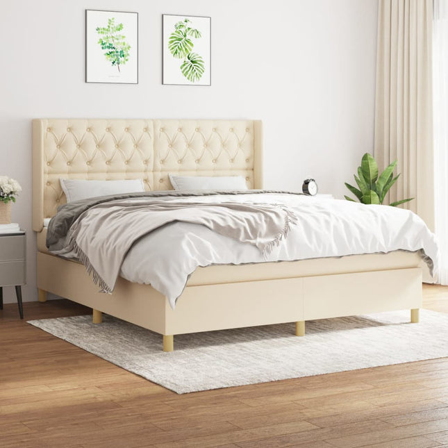 Boxspring Met Matras Stof Kleurig Crème 160 x 200 cm Getuft ontwerp