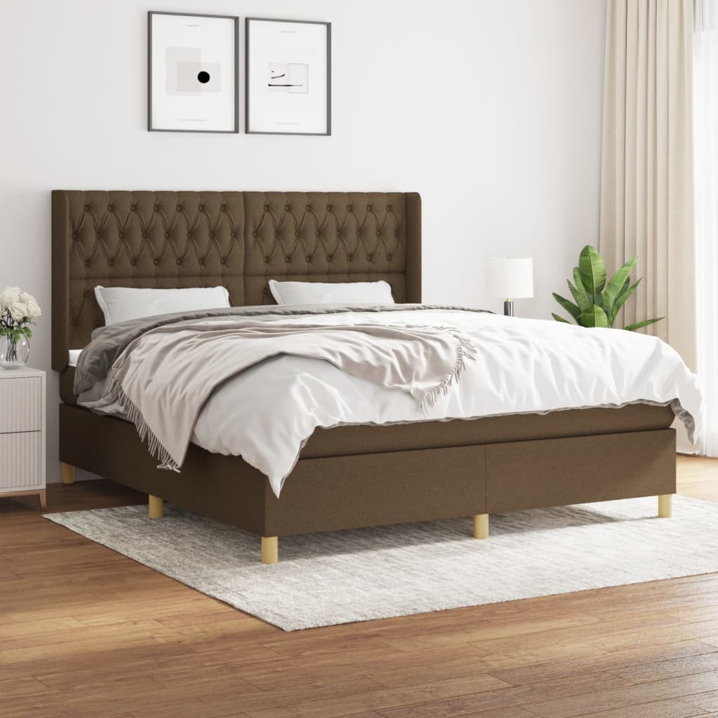 Boxspring Met Matras Stof Donkerbruin 180X200 Cm