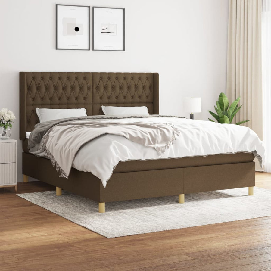 Boxspring Met Matras Stof Donkerbruin 180X200 Cm