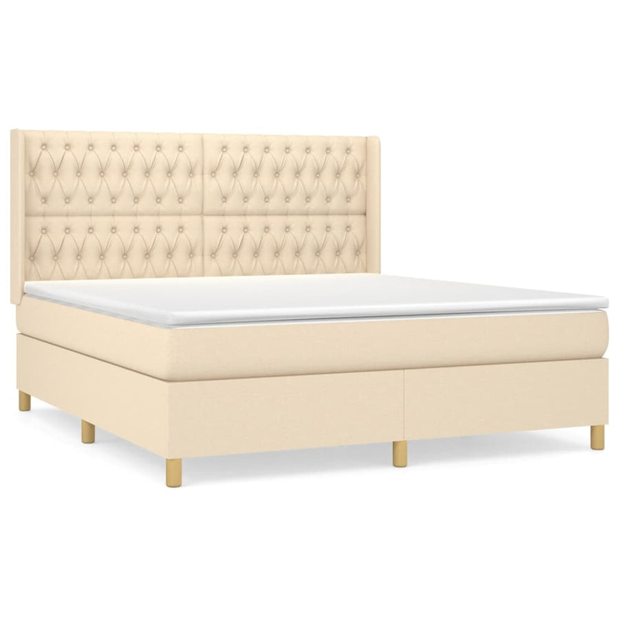 Boxspring Met Matras Stof Crèmekleurig 180X200 Cm 180 x 200 cm Getuft ontwerp
