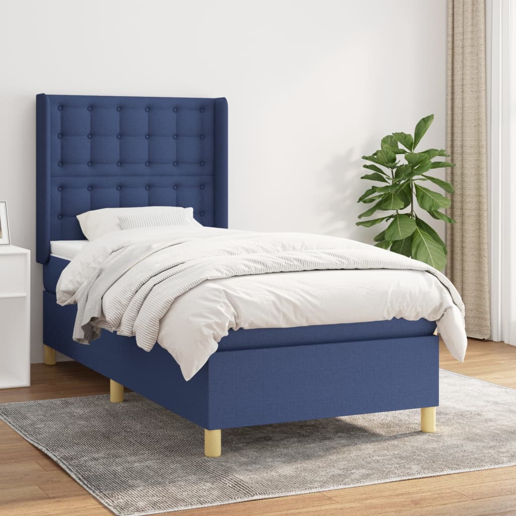Boxspring met matras stof blauw 80x200 cm