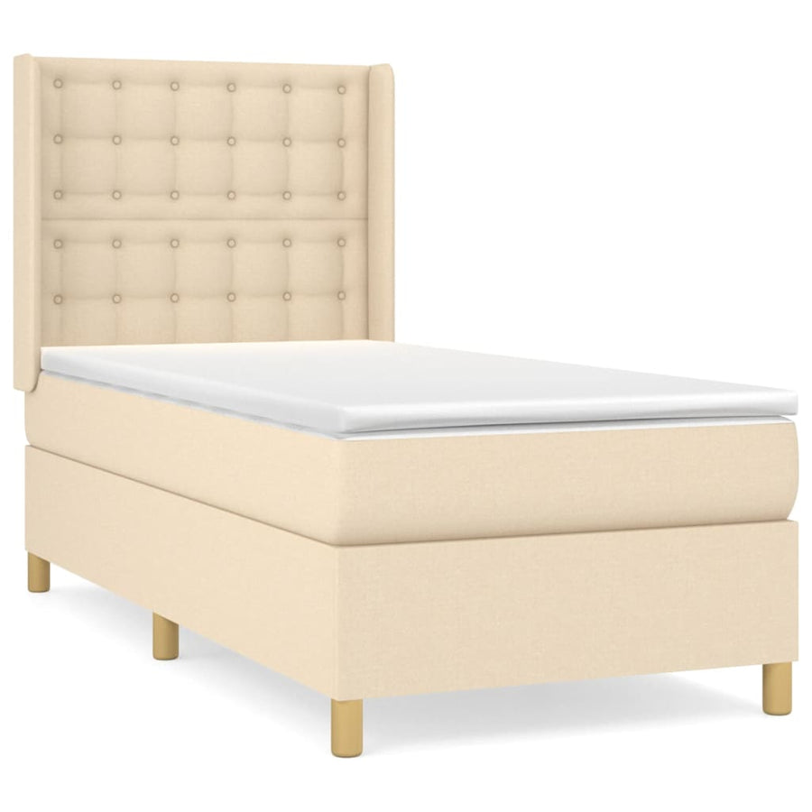 Boxspring Met Matras Stof Crèmekleurig 90X190 Cm 90 x 190 cm Knopen
