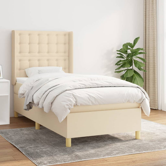 Boxspring Met Matras Stof Crèmekleurig 90X190 Cm 90 x 190 cm Knopen