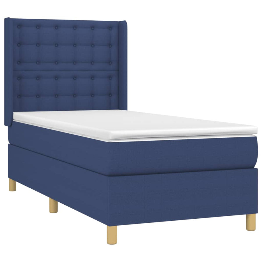 Boxspring Met Matras Stof Blauw 90X190 Cm 90 x 190 cm Knopen