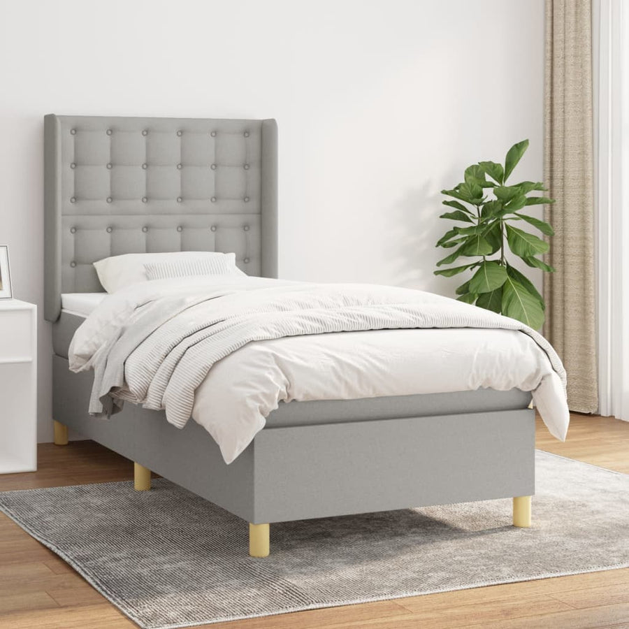 Boxspring Met Matras Stof Lichtgrijs 90 x 200 cm Knopen