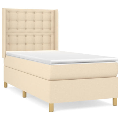 Boxspring Met Matras Stof Crèmekleurig 90X200 Cm Crème 90 x 200 cm Knopen