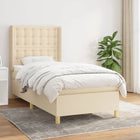 Boxspring Met Matras Stof Crèmekleurig 90X200 Cm Crème 90 x 200 cm Knopen