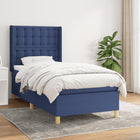 Boxspring Met Matras Stof Blauw 90X200 Cm 90 x 200 cm Knopen