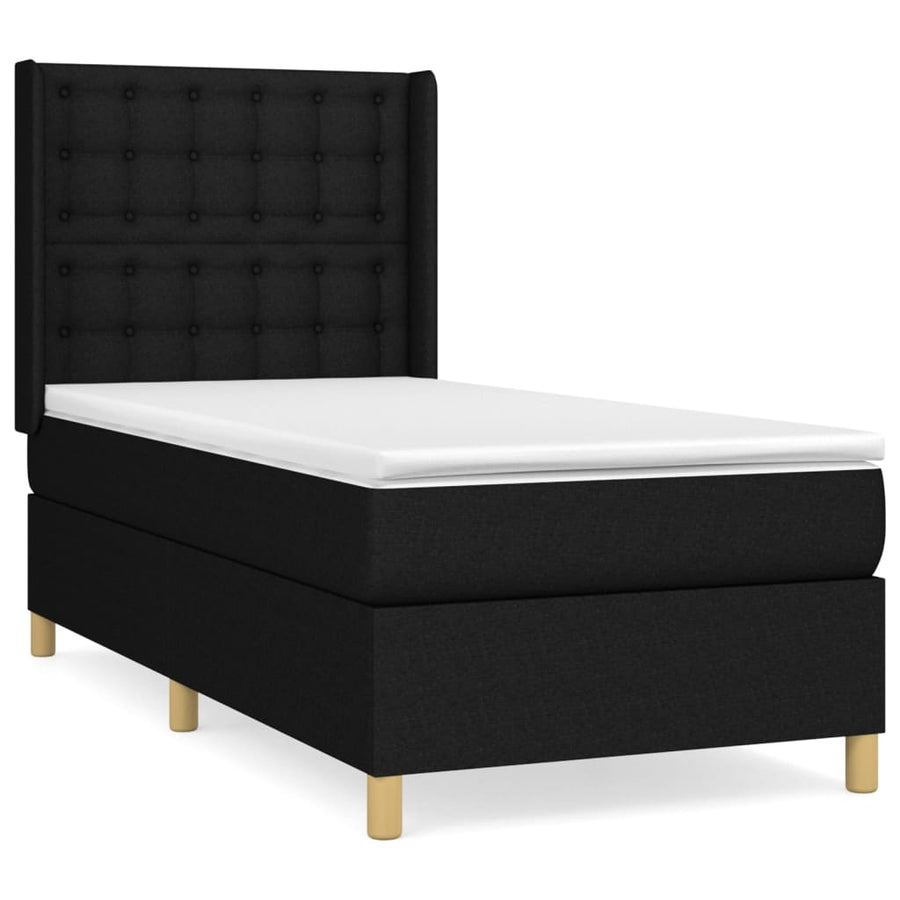 Boxspring Met Matras Stof Zwart 100 x 200 cm Knopen