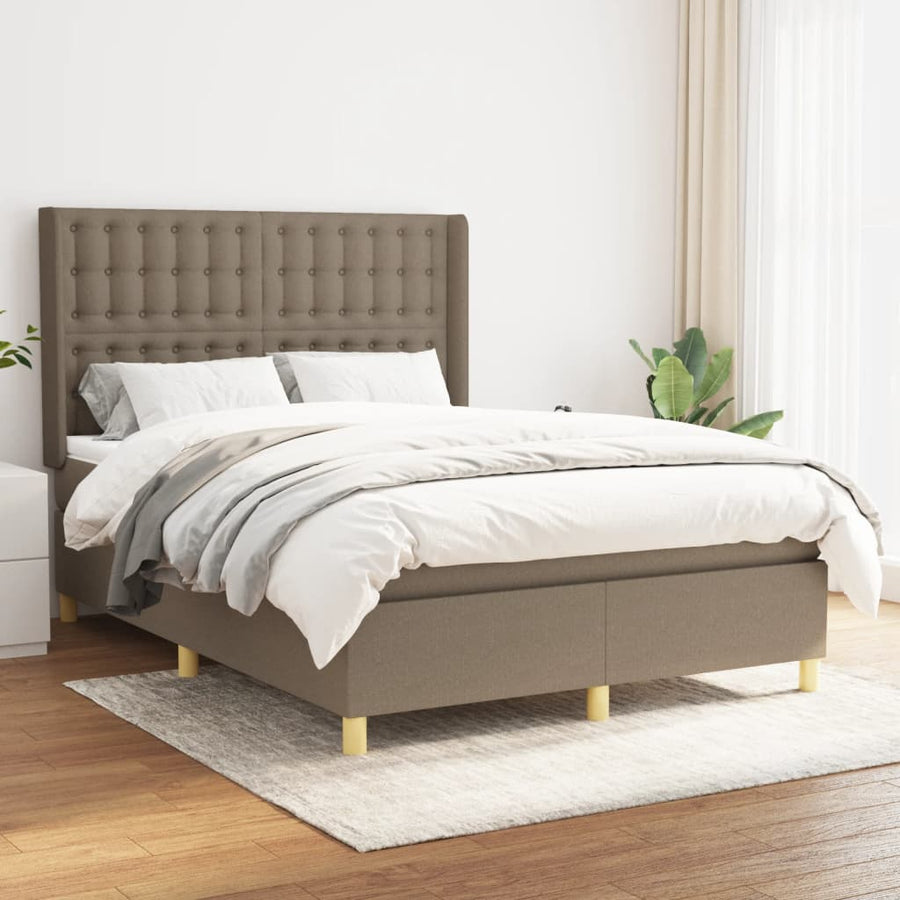 Boxspring Met Matras Stof Taupe 140 x 200 cm Knopen