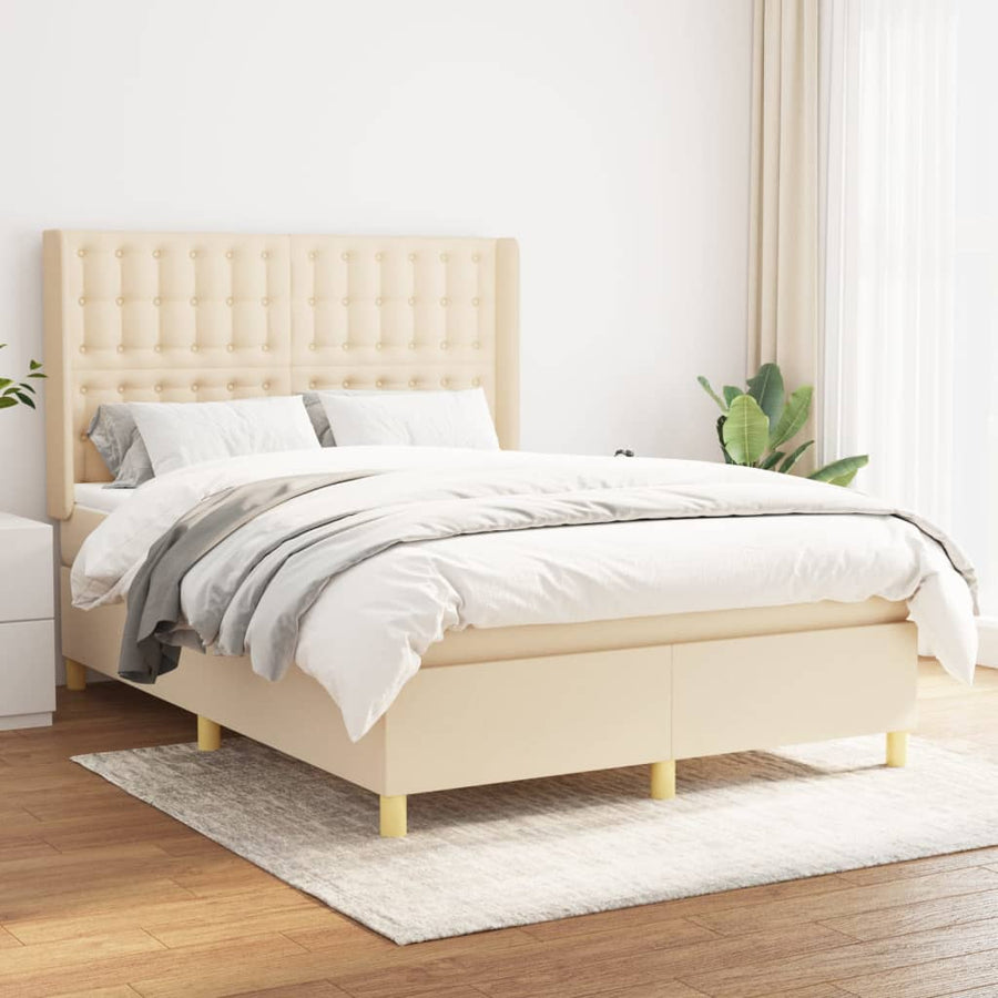 Boxspring Met Matras Stof Kleurig Crème 140 x 200 cm Knopen