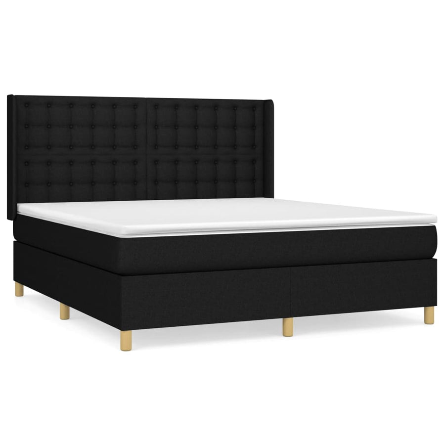 Boxspring Met Matras Stof Zwart 160 x 200 cm Knopen