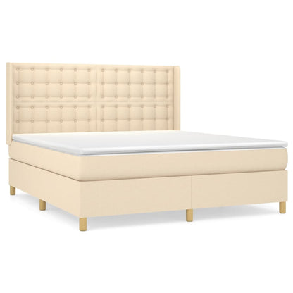 Boxspring Met Matras Stof Kleurig Crème 160 x 200 cm Knopen