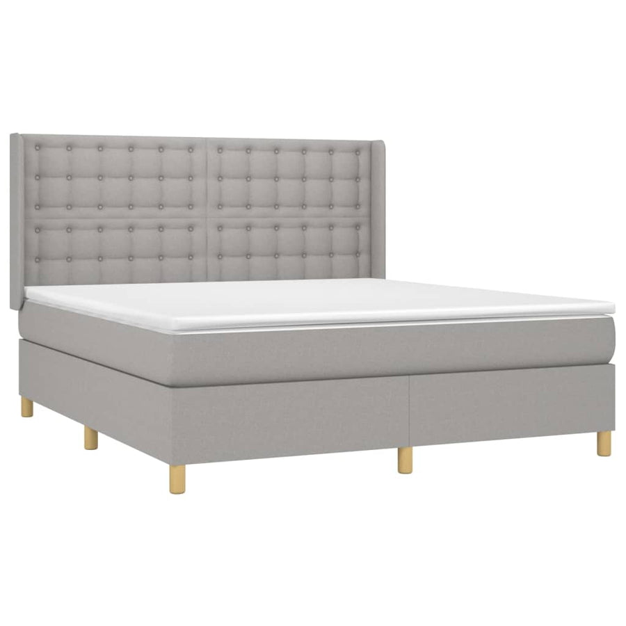 Boxspring Met Matras Stof Lichtgrijs 180X200 Cm Lichtgrijs 180 x 200 cm Knopen