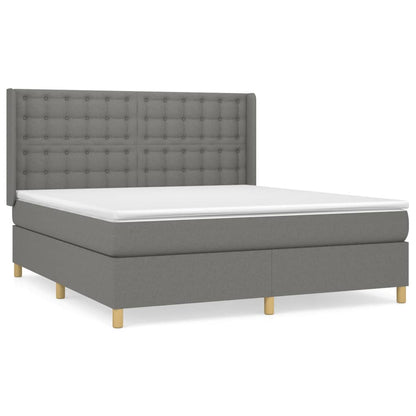 Boxspring Met Matras Stof Donkergrijs 180X200 Cm 180 x 200 cm Knopen