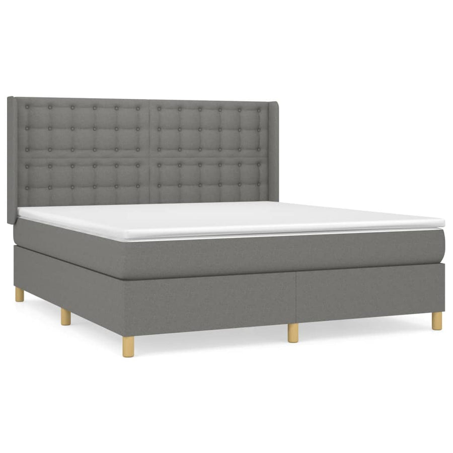Boxspring Met Matras Stof Donkergrijs 180X200 Cm 180 x 200 cm Knopen