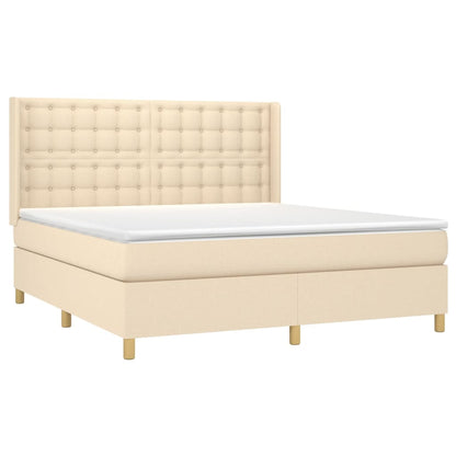 Boxspring Met Matras Stof Crèmekleurig 180X200 Cm 180 x 200 cm Knopen