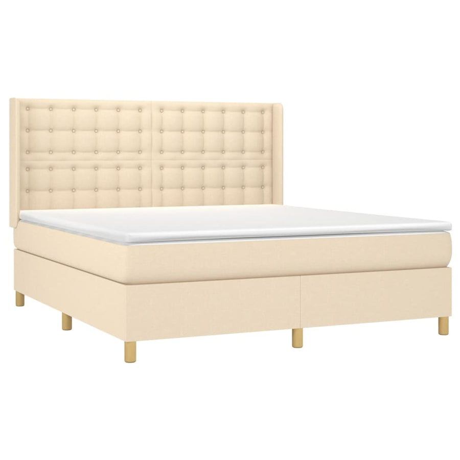Boxspring Met Matras Stof Crèmekleurig 180X200 Cm 180 x 200 cm Knopen