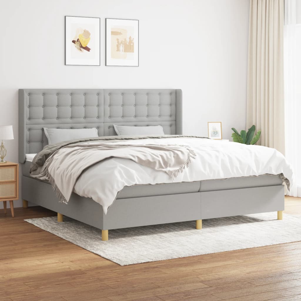Boxspring Met Matras Stof Lichtgrijs 200 x 200 cm Knopen