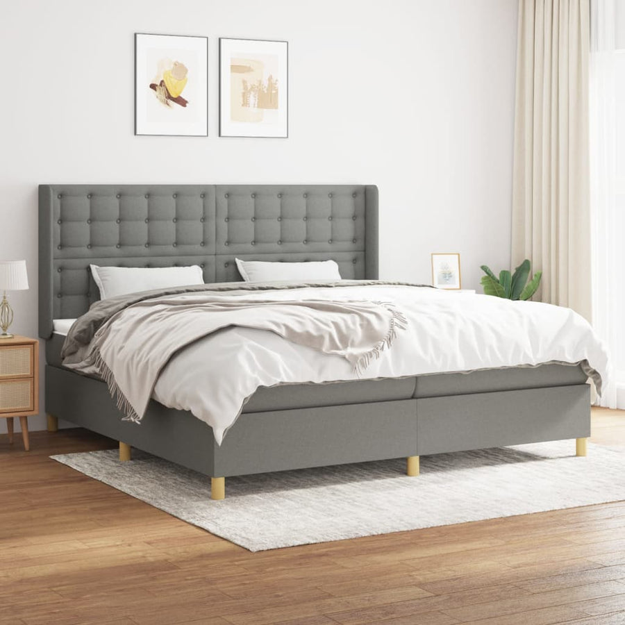 Boxspring Met Matras Stof Donkergrijs 200 x 200 cm Knopen