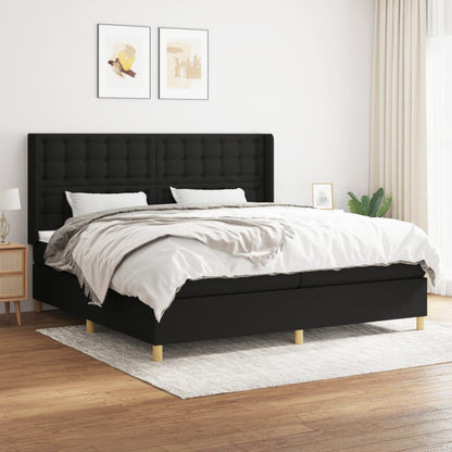 Boxspring Met Matras Stof Zwart 200 x 200 cm Knopen