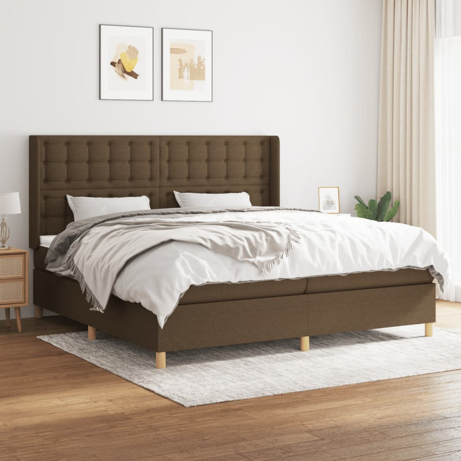 Boxspring Met Matras Stof Donkerbruin 200X200 Cm 200 x 200 cm Knopen