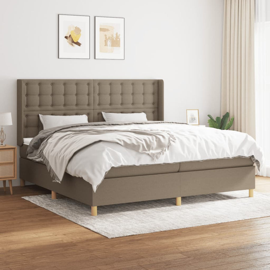 Boxspring Met Matras Stof Taupe 200X200 Cm Taupe 200 x 200 cm Knopen