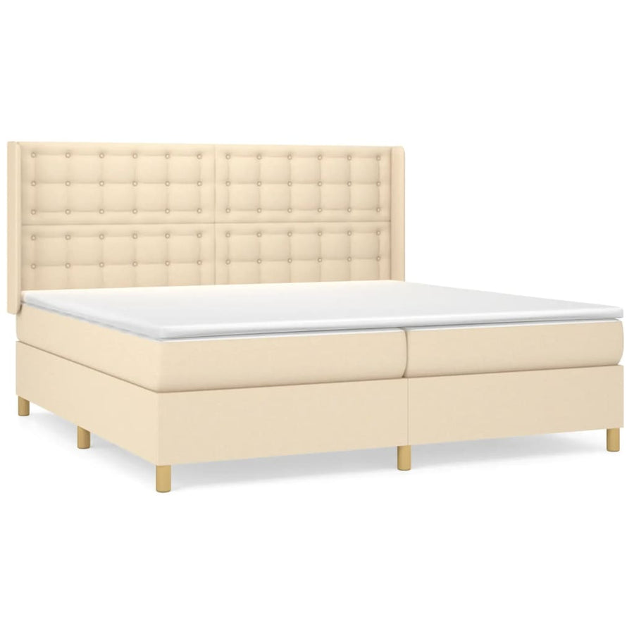 Boxspring Met Matras Stof Kleurig Crème 200 x 200 cm Knopen
