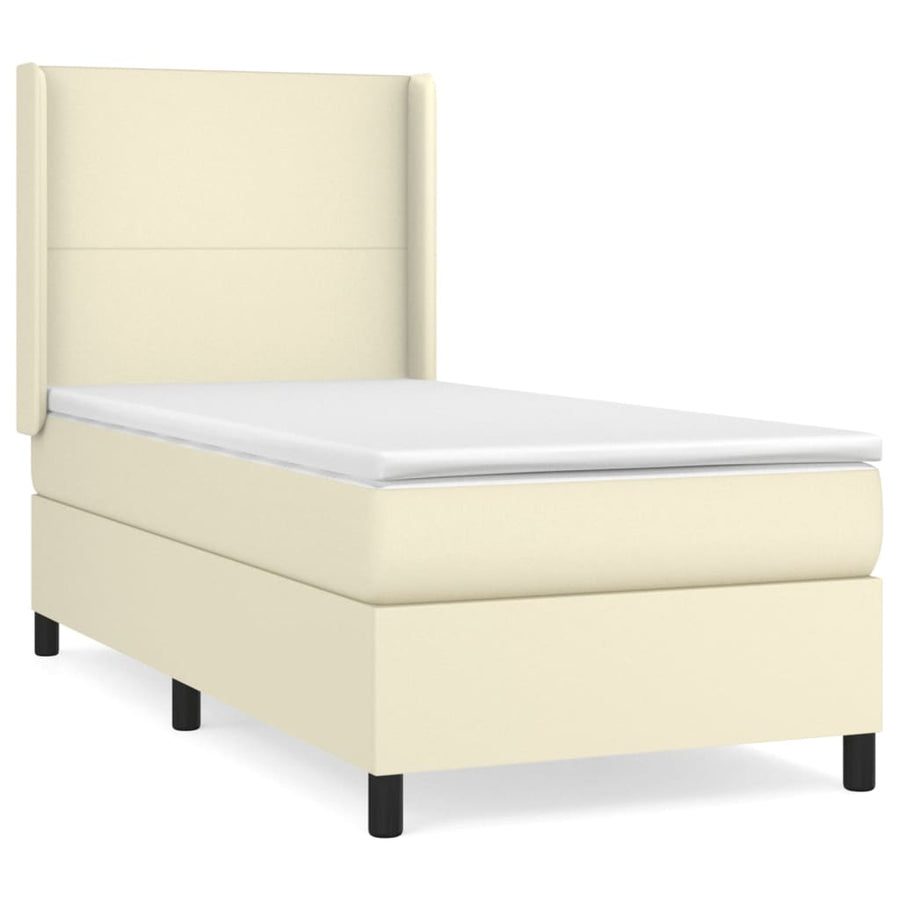 Boxspring Met Matras Kunstleer Crèmekleurig 90X190 Cm 90 x 190 cm