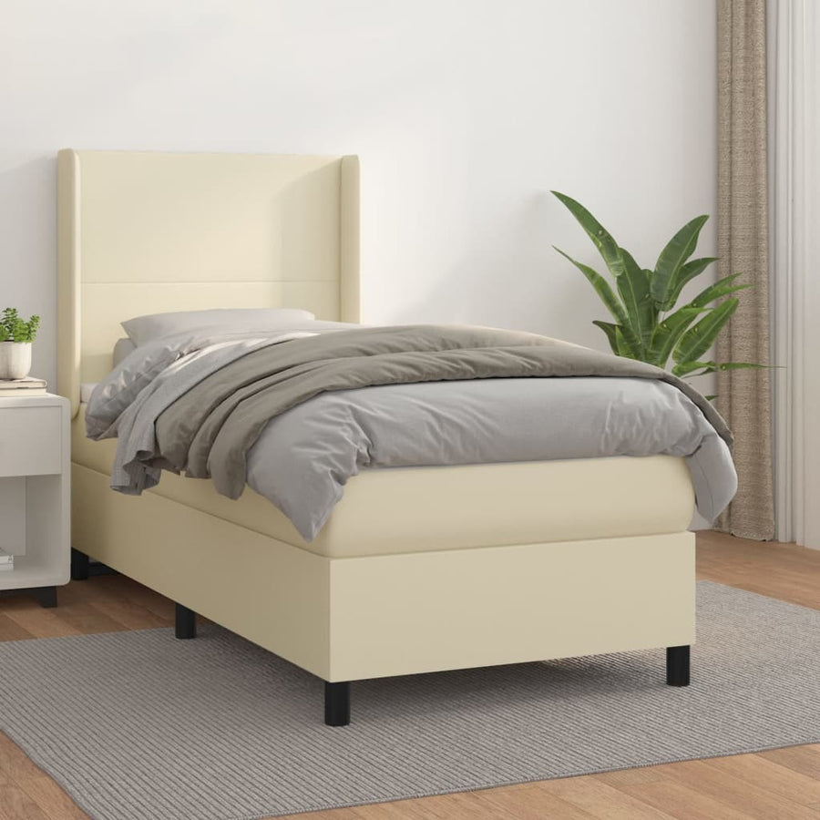 Boxspring Met Matras Kunstleer Crèmekleurig 90X190 Cm 90 x 190 cm