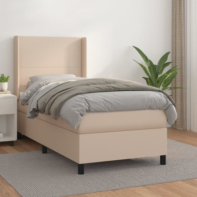 Boxspring Met Matras Kunstleer Cappuccinokleurig 90X190 Cm 90 x 190 cm Effen ontwerp