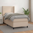 Box spring bed with mattress faux leather cappuccino color 90x200 cm