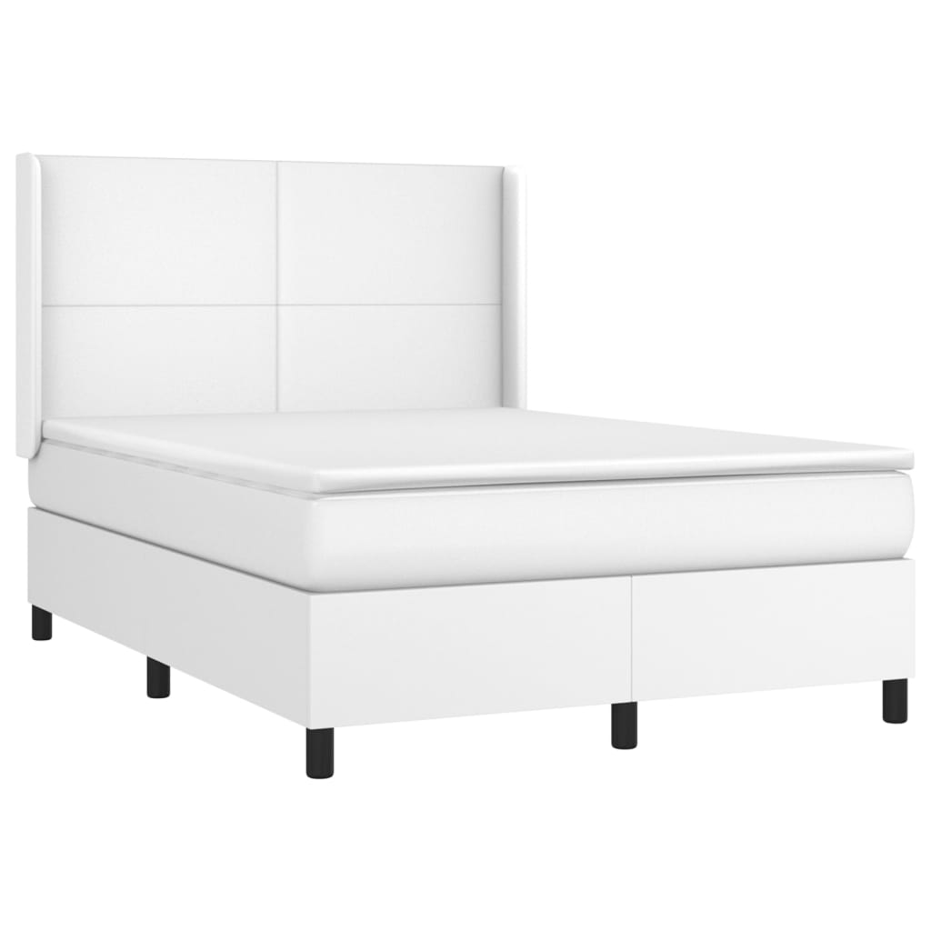 Boxspring Met Matras Kunstleer Wit 140 x 190 cm Effen ontwerp