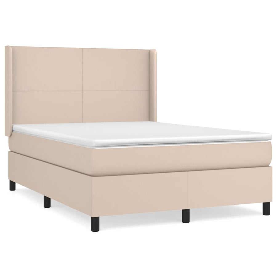 Boxspring Met Matras Kunstleer Kleurig Cappuccino 140 x 190 cm Effen ontwerp