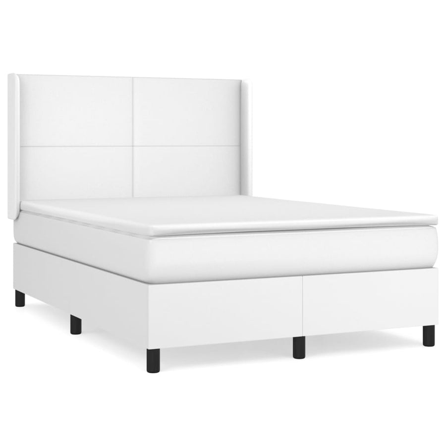 Boxspring Met Matras Kunstleer Wit 140 x 200 cm Effen ontwerp