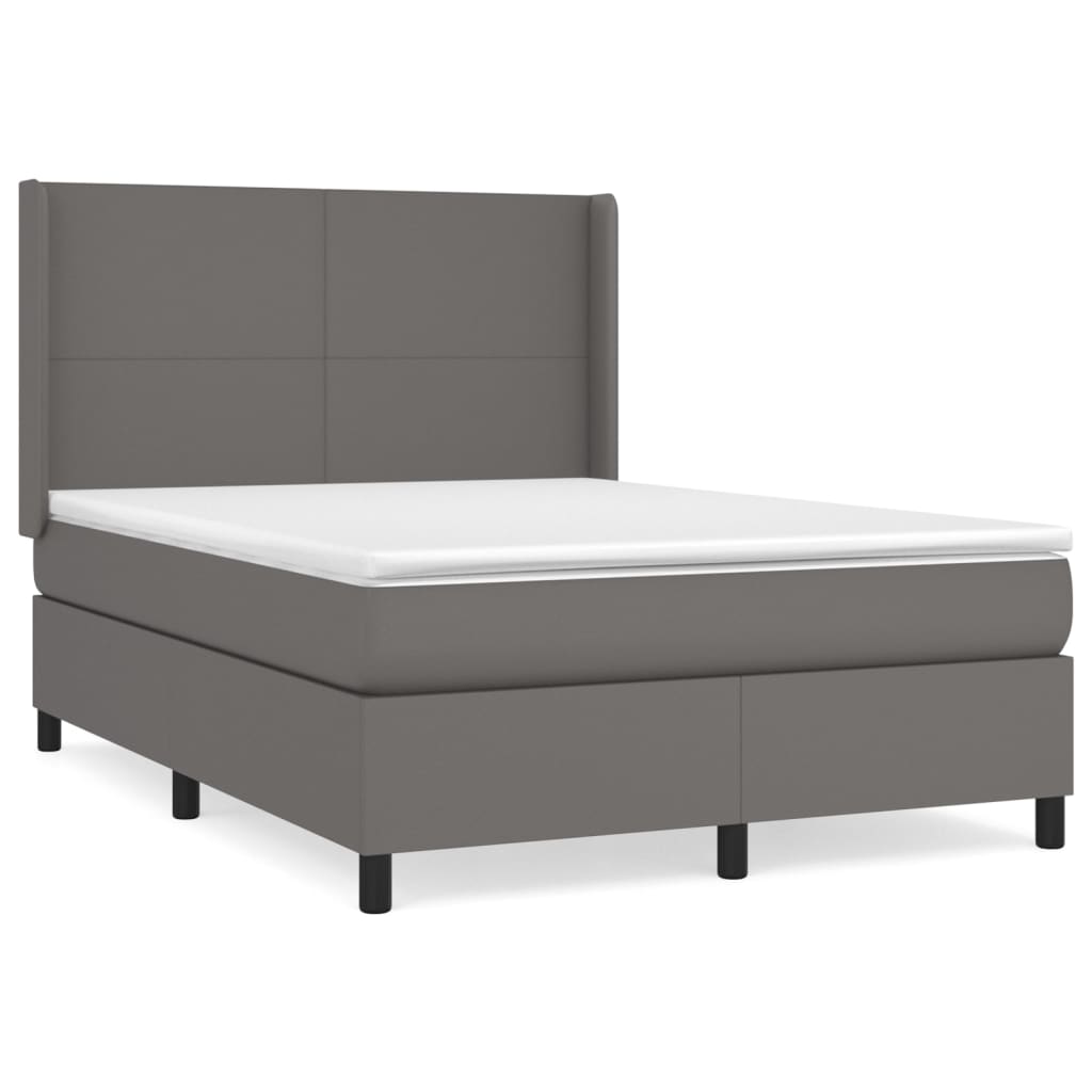 Boxspring Met Matras Kunstleer Grijs 140 x 200 cm Effen ontwerp
