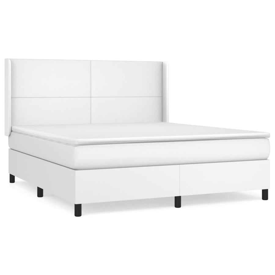 Boxspring Met Matras Kunstleer Wit 160 x 200 cm Effen ontwerp
