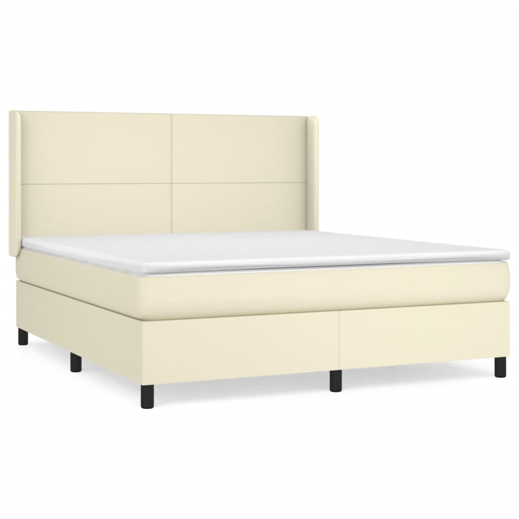 Boxspring met matras kunstleer crèmekleurig 160x200 cm