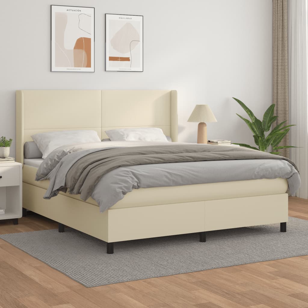 Boxspring met matras kunstleer crèmekleurig 160x200 cm