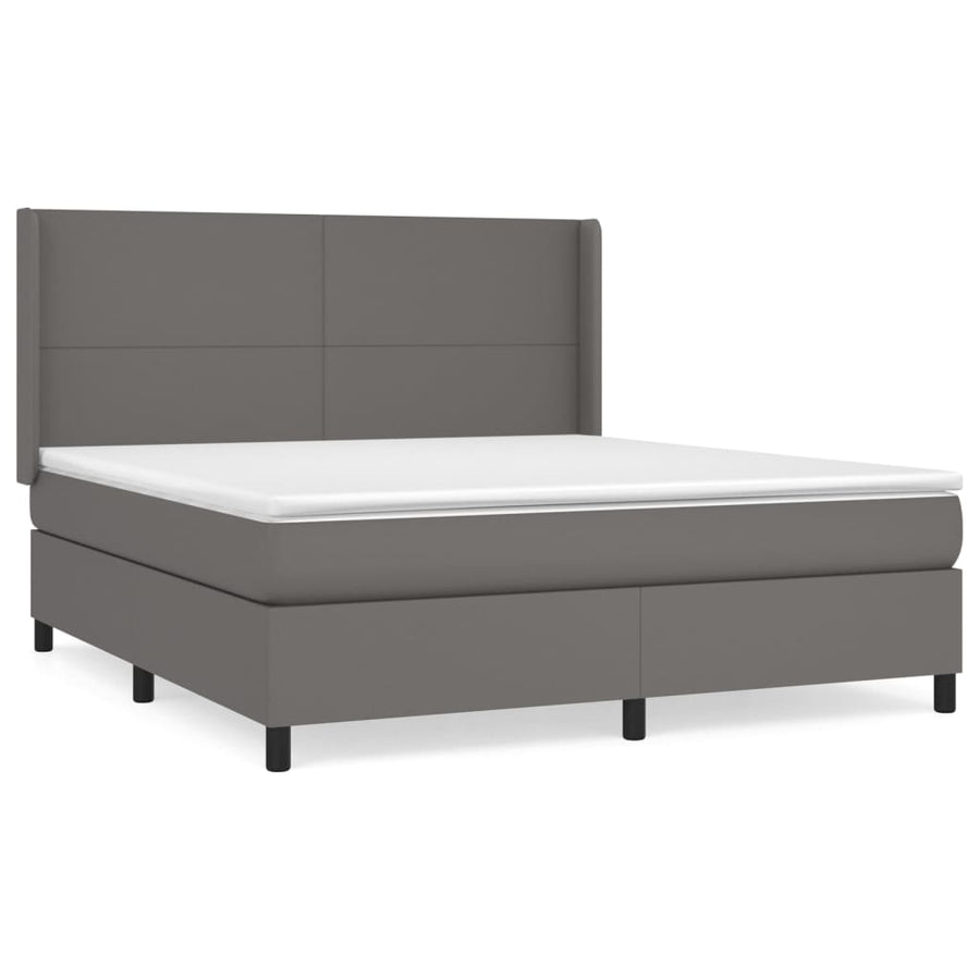 Boxspring Met Matras Kunstleer Grijs 160 x 200 cm Effen ontwerp