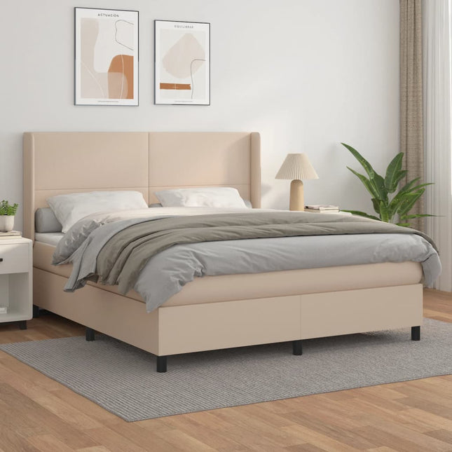 Boxspring Met Matras Kunstleer Kleurig Cappuccino 160 x 200 cm Effen ontwerp