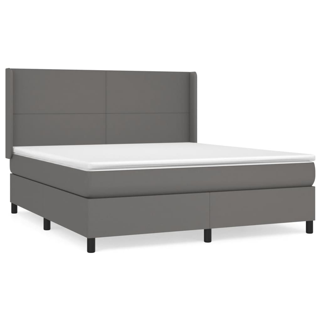 Boxspring Met Matras Kunstleer Grijs 180 x 200 cm Effen ontwerp