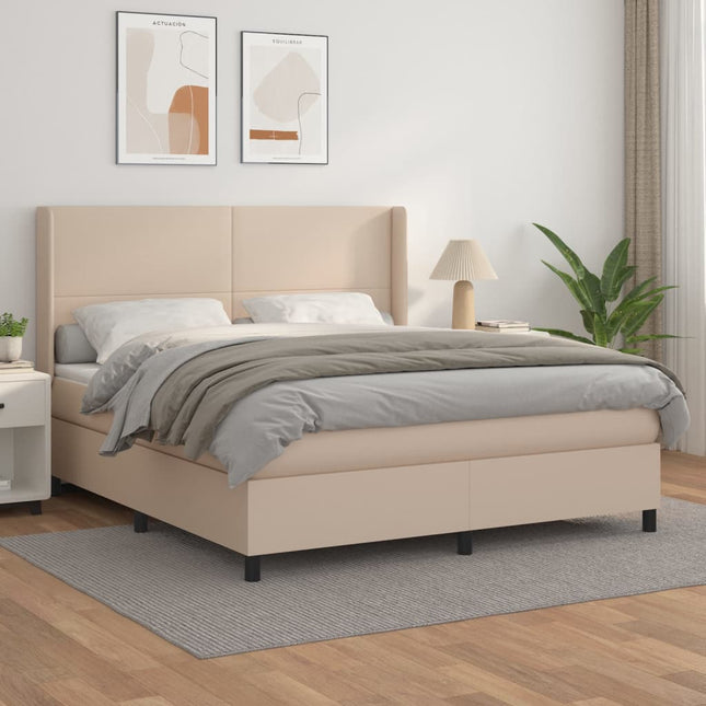 Boxspring Met Matras Kunstleer Kleurig 180 x 200 cm Cappuccino Effen ontwerp