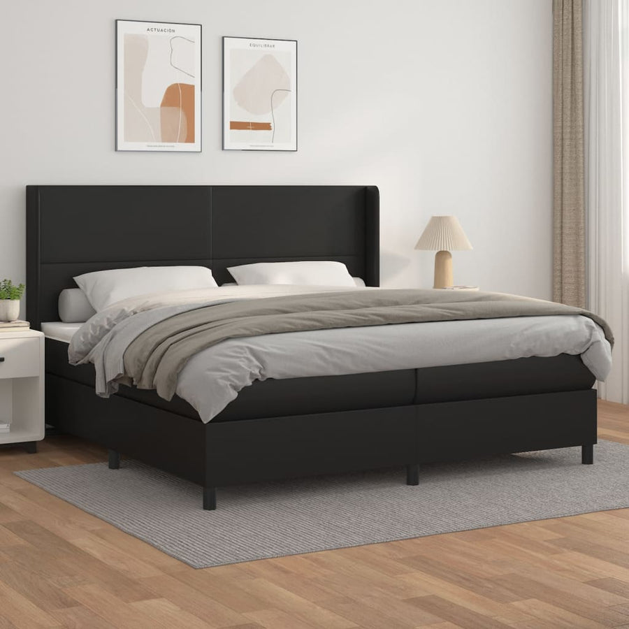 Boxspring Met Matras Kunstleer Zwart 200 x 200 cm Effen ontwerp