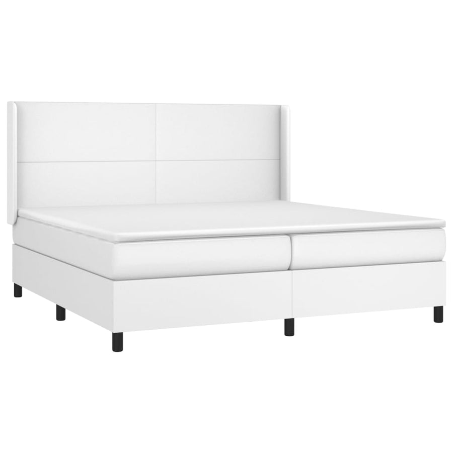 Boxspring Met Matras Kunstleer Wit 200 x 200 cm Effen ontwerp